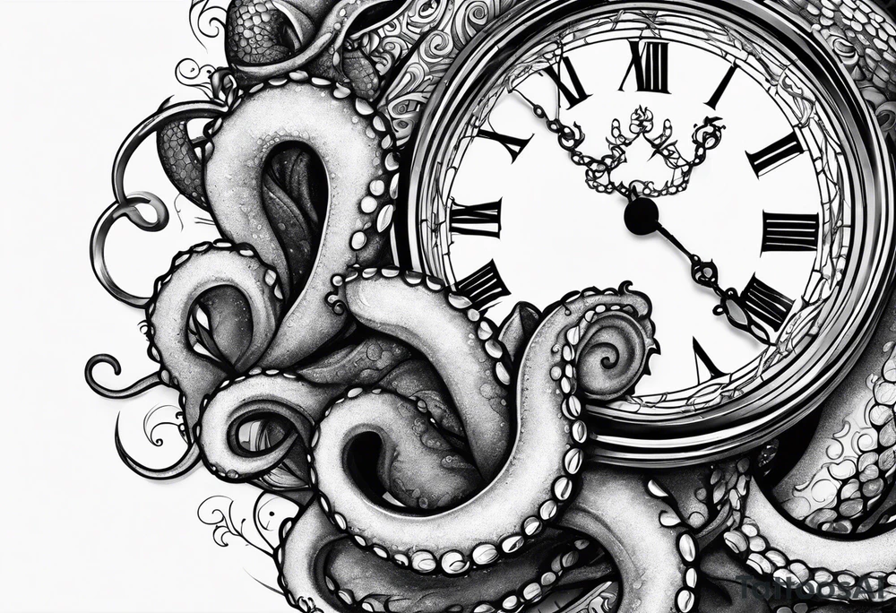 to be drawn in the arm, pocket watch wrapped under an aggressive octopus in side view tattoo idea
