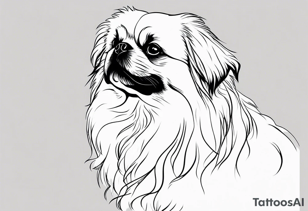 A one-line drawing of the contour of a pekingese dog's head. tattoo idea