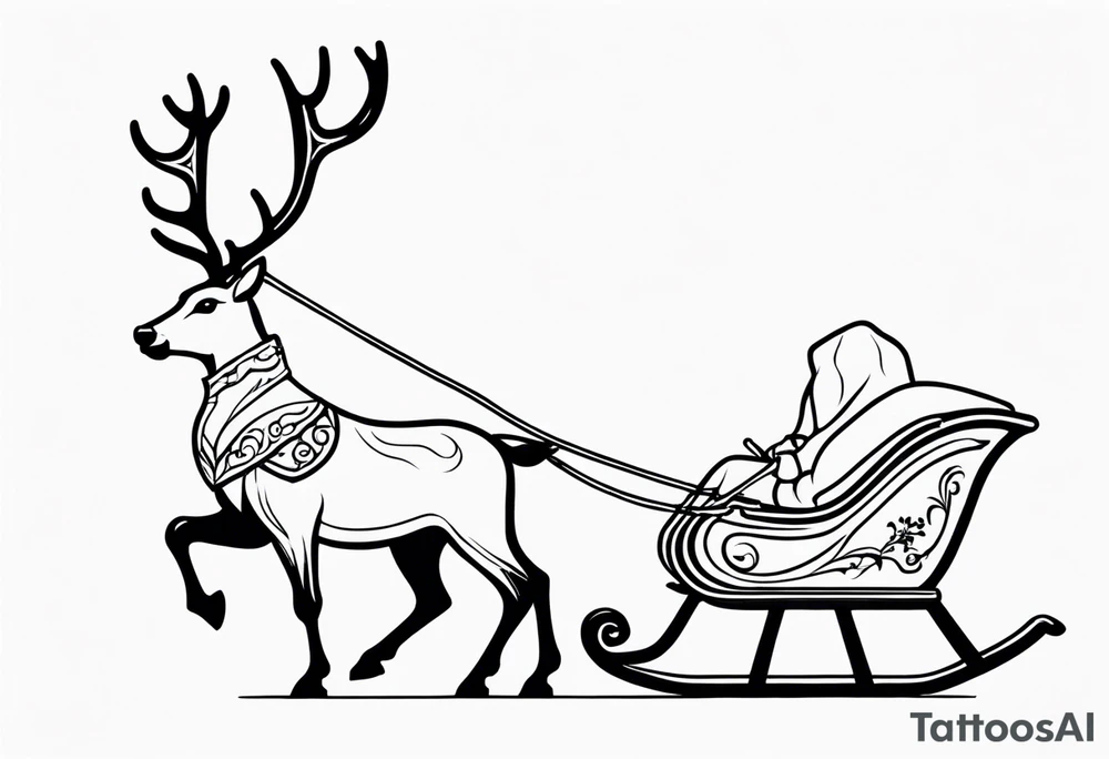 Wooden Santa Sleigh and Reindeer tattoo idea