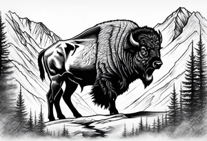 mountains cowboy bison wolf tattoo idea