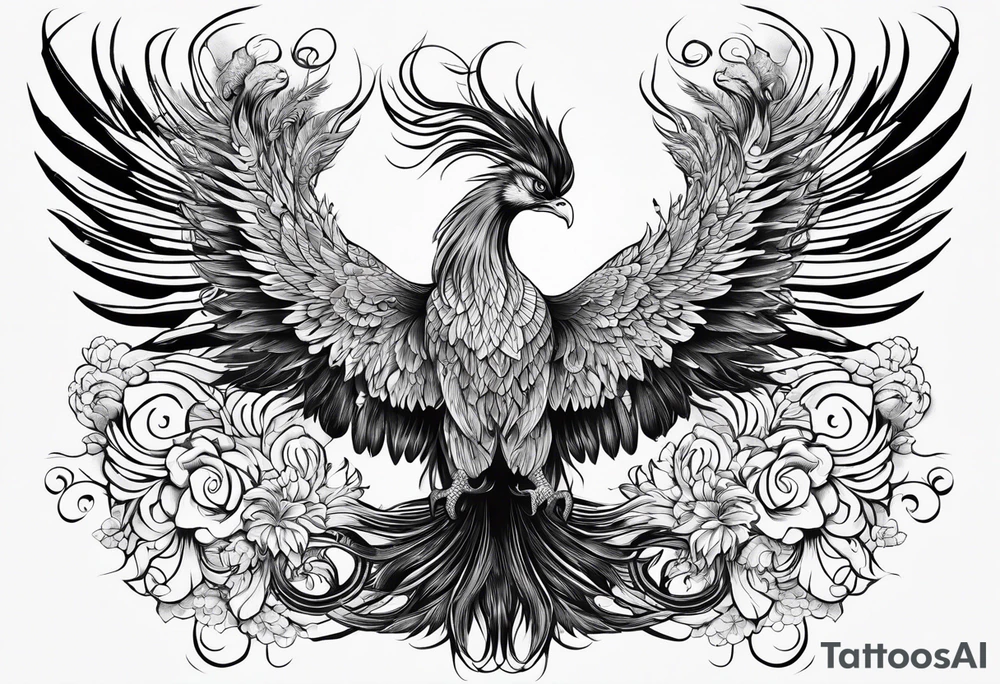 Asian phoenix with a long neck tattoo idea