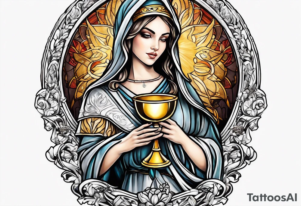 Female saint holding a chalice tattoo idea
