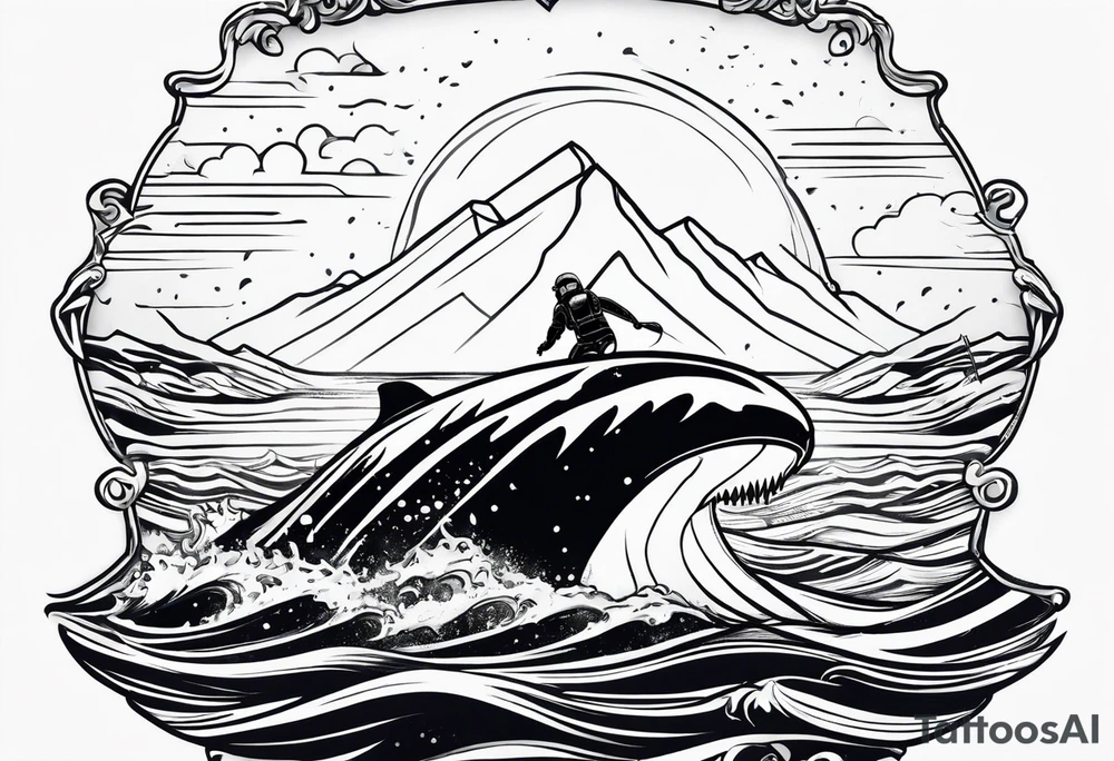 ice berg floating with a diver swimming below it tattoo idea