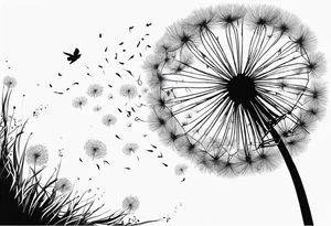 Blowing dandelion flying away , quote I want adventure in the great wide somewhere tattoo idea