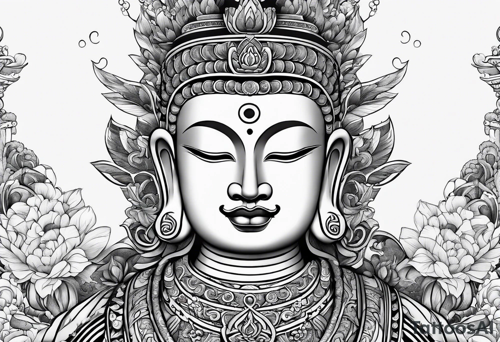 Chest and should Buddhist tattoo idea
