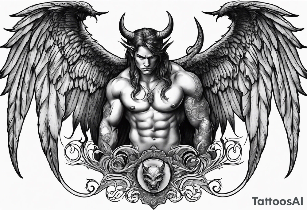 Devil with angel wings aggressive tattoo idea