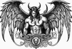 Devil with angel wings aggressive tattoo idea