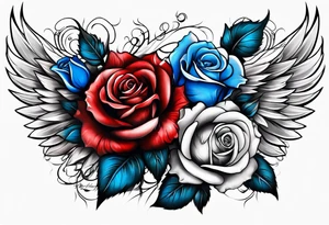 Angel Colored blue and red roses tattoo idea