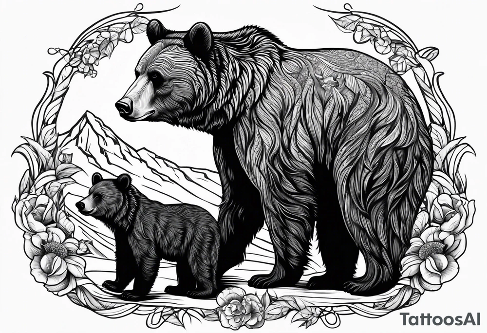 mother bear with cub facing each other looking at each other tattoo idea