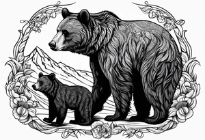 mother bear with cub facing each other looking at each other tattoo idea