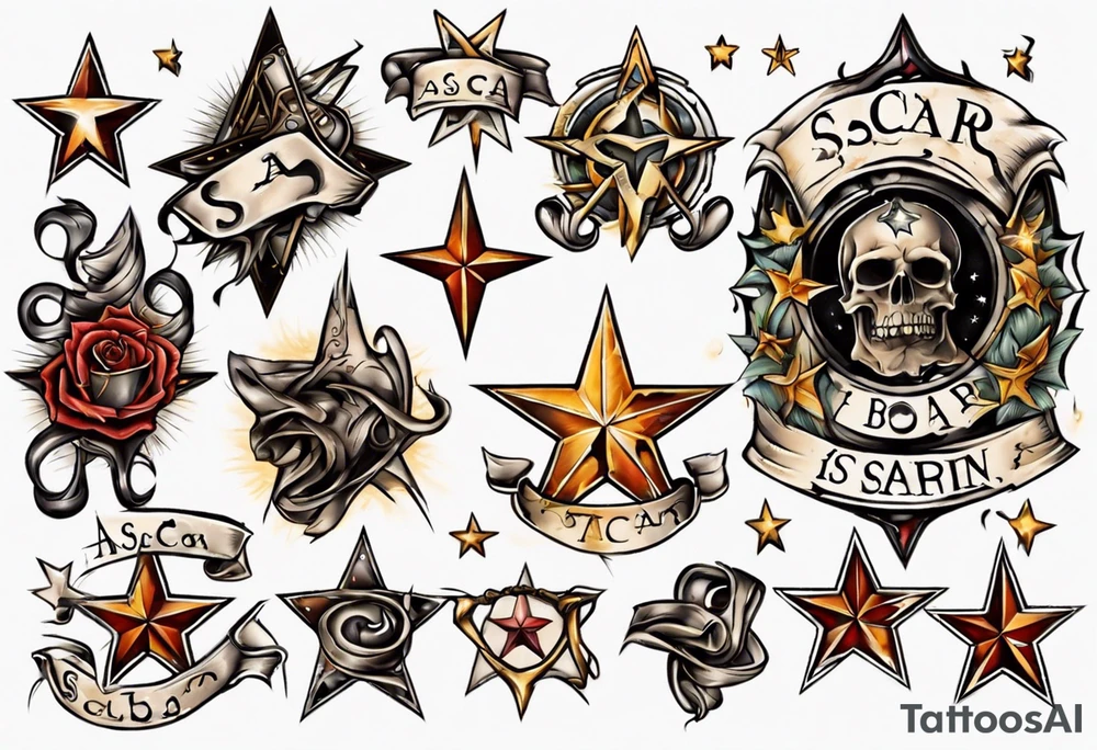 Star with a scar and scroll at the bottom with the words A Scar Is Born tattoo idea
