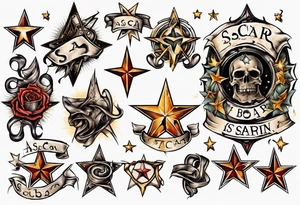 Star with a scar and scroll at the bottom with the words A Scar Is Born tattoo idea