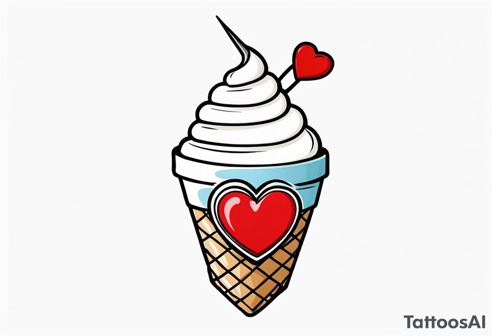 small one scoop ice cream cone with small red heart on it somewhere with unicorn tattoo idea