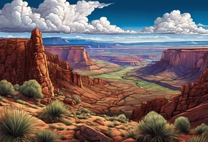 renaissance style Colorado plateau and valley with supercell cloud that captures vast aesthetic tattoo idea
