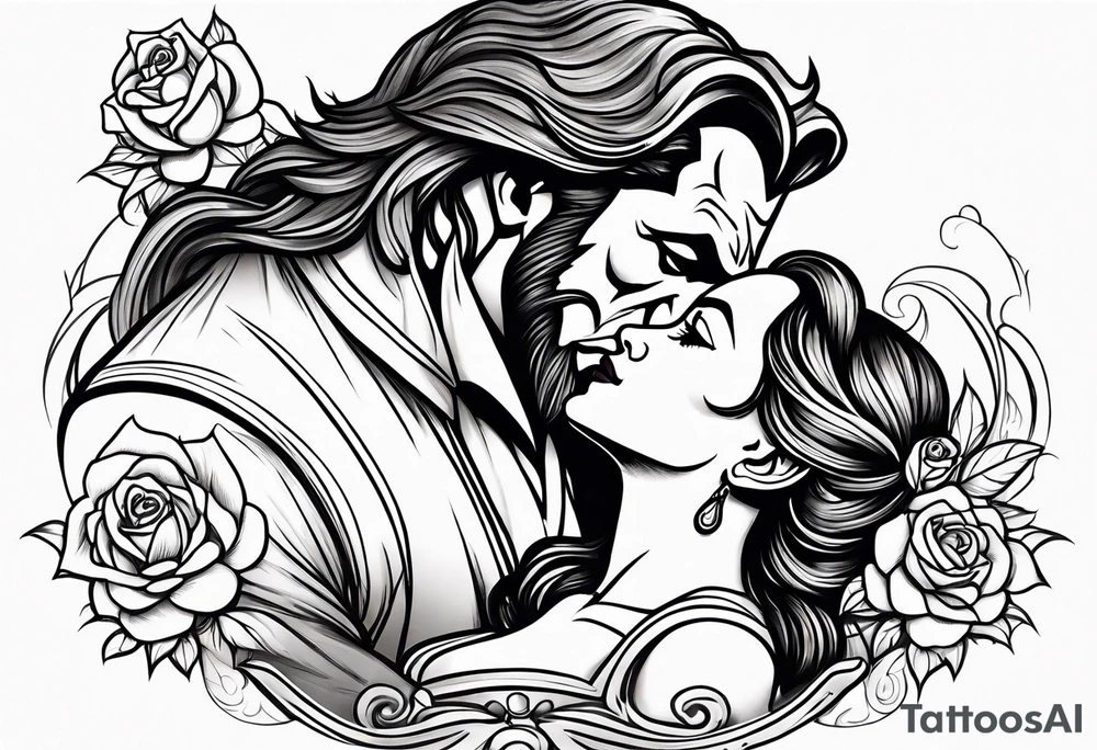 Passionate Beauty and the Beast kiss tattoo idea