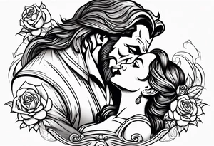 Passionate Beauty and the Beast kiss tattoo idea