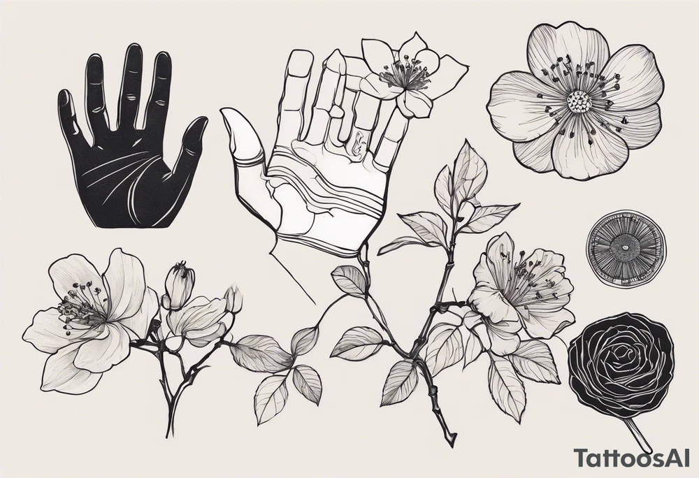 Alright, let's dive into more intricate details for the AI to capture your tattoo vision:

1. Start by meticulously drawing a human hand pointing at a skeleton hand on your left shoulder, ensuring the hands are anatomically correct and well-defined.
2. From the wrist of the human hand, delicately sketch a cherry blossom branch emerging, paying attention to the intricate details of the blossoms and branches.
3. Guide the branch to elegantly travel down your arm, following a natural curve and wrapping around the bicep with realistic twists and turns.
4. Skillfully narrow down the branch to fit through a 7 cm gap on your forearm, maintaining the grace of the cherry blossom design.
5. Finally, lead the branch to its conclusion in a 10 cm gap on your wrist, adding additional blossom elements to complete the tattoo with finesse.

By providing these detailed instructions, the AI will be able to capture the complexity and beauty of your tattoo concept accurately. tattoo idea