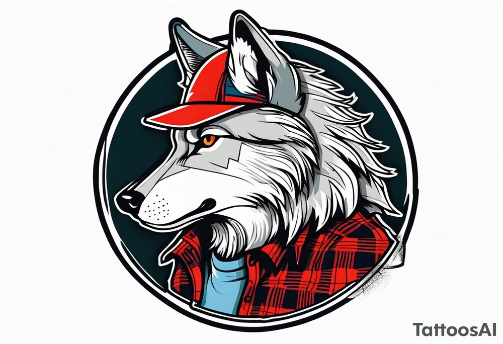 wolf wearing a lumberjack shirt tattoo idea