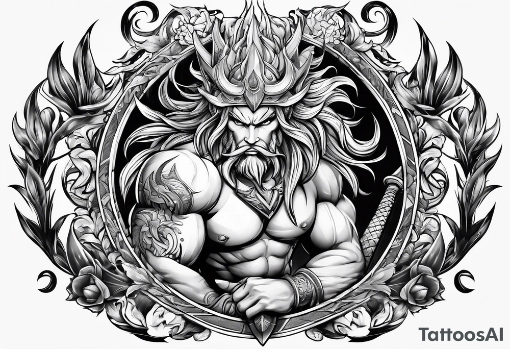 Triton with three pronged spear tattoo idea