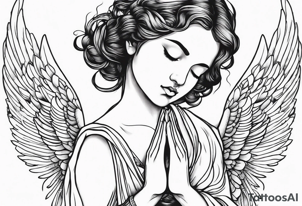 Angel with prayer hands tattoo idea