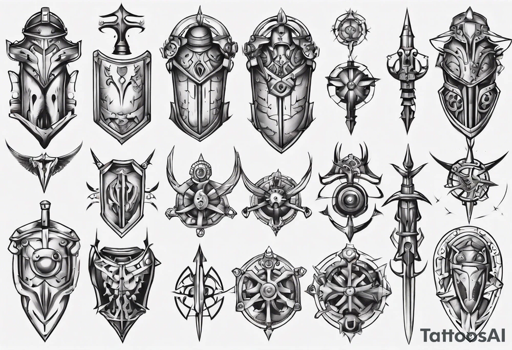 Medieval armor mechanical symmetrical tattoo idea