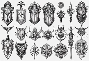Medieval armor mechanical symmetrical tattoo idea