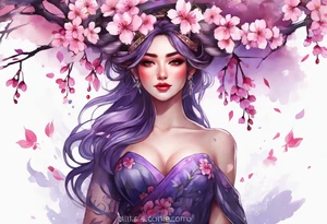 Flower crown pink and purple cherry blossoms huge tattoo idea