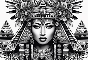 Aztec princess, mayan pyramid ollin symbol tattoo idea
