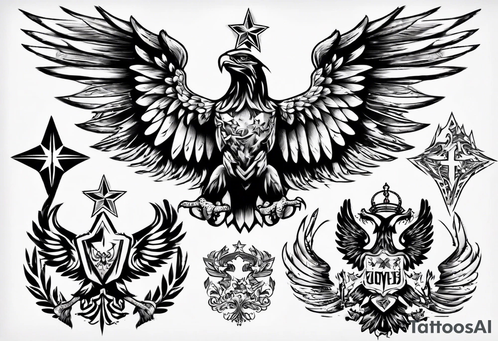 russian eagle with stars tattoo idea