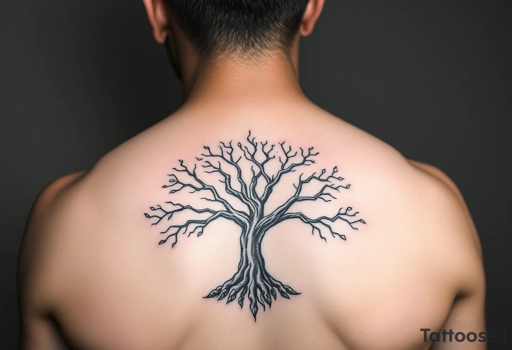 a semi realistic tree of life on sleeve tattoo idea