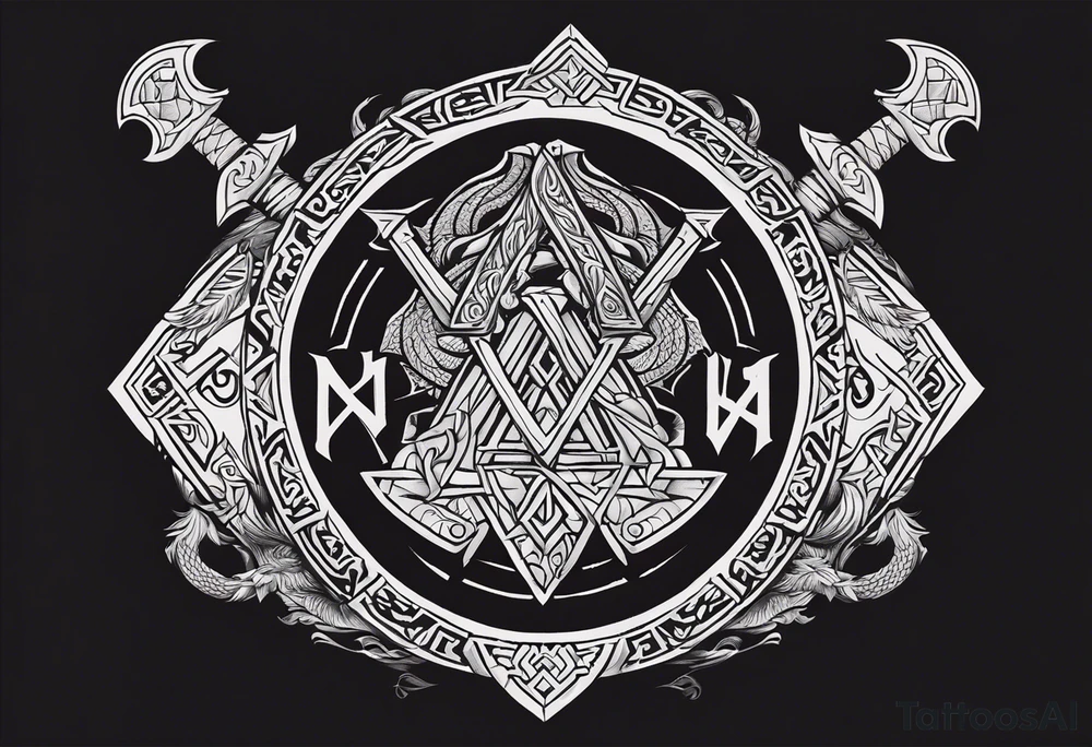 Valhalla sword shield dragon axe Valknut helm of awe tattoo idea