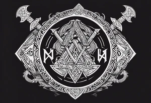 Valhalla sword shield dragon axe Valknut helm of awe tattoo idea
