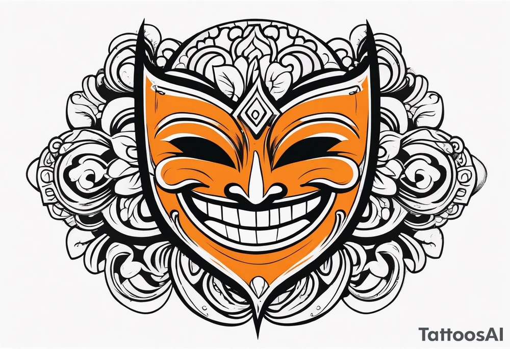 Laughing mask that is orange and black tattoo idea