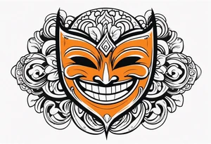Laughing mask that is orange and black tattoo idea