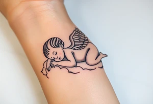 Sleeping Winged baby, laying on the clouds tattoo idea