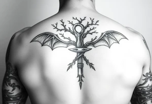 poison tree wrapped around an ankh with bats surrounding forearm tattoo tattoo idea