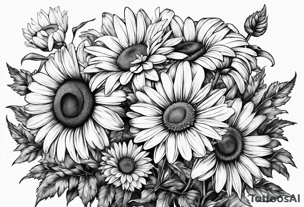 Daisy bouquet with stems and with a sunflower tattoo idea Daisy bouquet with stems and with a sunflower tattoo idea