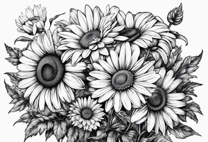 Daisy bouquet with stems and with a sunflower tattoo idea