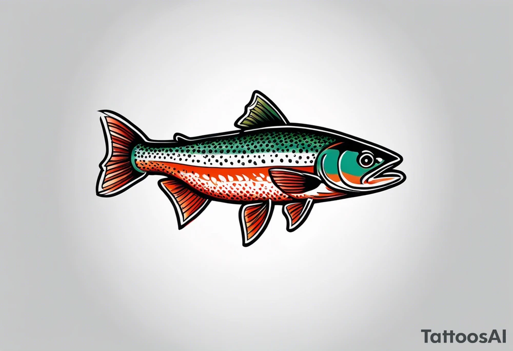"A small tattoo featuring a lovestruck trout as the main theme, drawn without lines, using only color combinations." tattoo idea