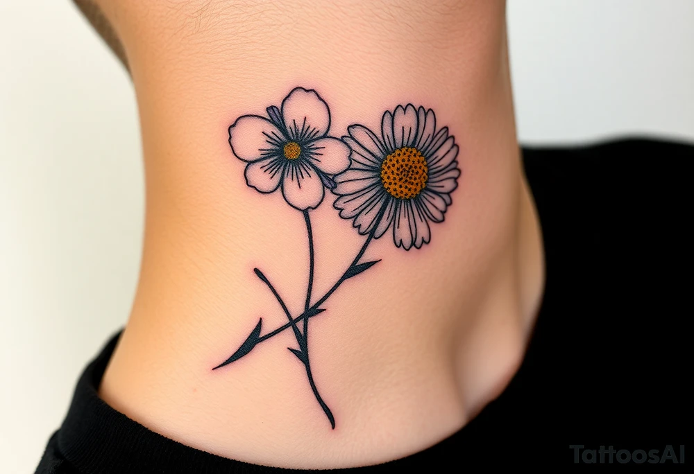 Viola odorata & Aster full neck tattoo tattoo idea