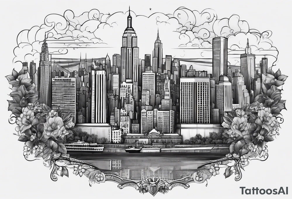 NYC skyline surrounded by the island of cuba tattoo idea