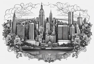 NYC skyline surrounded by the island of cuba tattoo idea