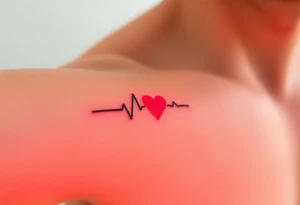 A heartbeat line with a small, minimalist pixelated heart on the end, glowing in red with a subtle digital glitch effect. tattoo idea