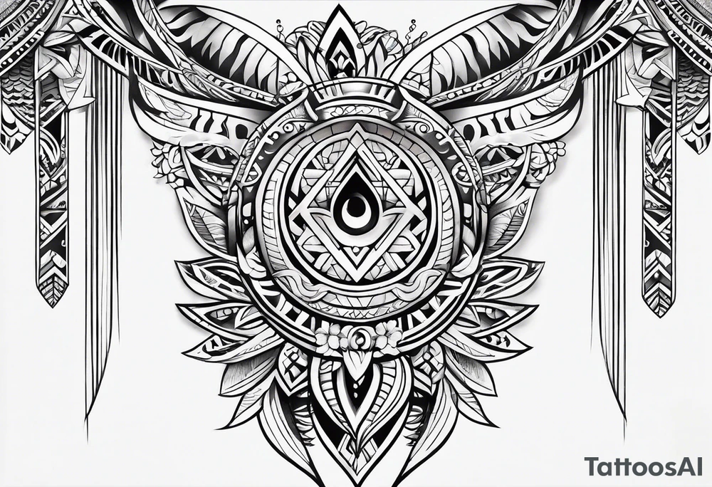 Warp tattoo above the knee, using Polynesian style tattoo idea