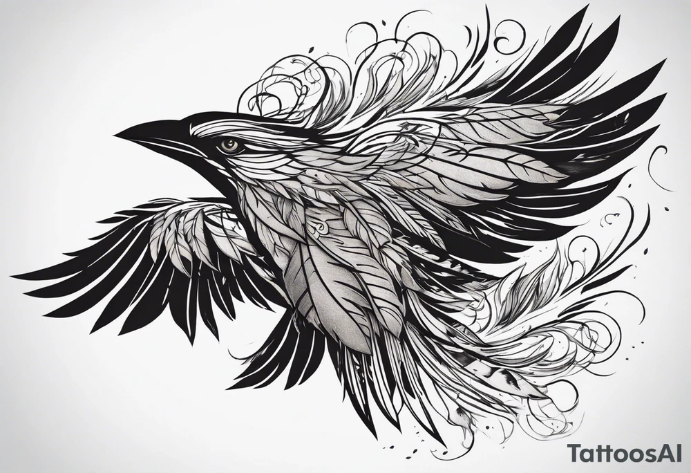 The tattoo begins on the left arm, at the elbow, where feathers are flying under the action of the wind towards the left hand. These feathers share the air space with branches that have leaves, and both elements move together up the left arm. As they approach the shoulder, some lightning appears between them. At this point, the feathers start to converge toward the left chest, where a vortex of energy reveals the head of an owl. The branches converge toward the left side of the back, passing over the shoulder. On the left side of the back, there is a dense, psychedelic element representing the energy of life's creation, with references to the earth, element, and planet. There is also a clay house in this area. tattoo idea