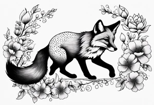 fox falling in the air suraounded by flowers growing out of her back tattoo idea
