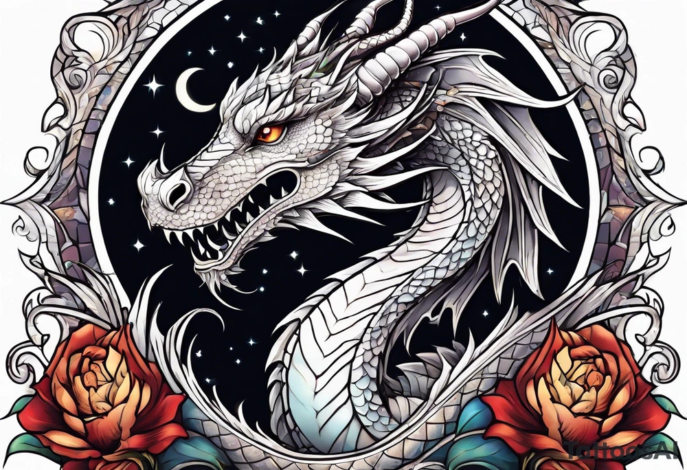 Dragon cute, celestial, cross tattoo idea