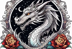 Dragon cute, celestial, cross tattoo idea