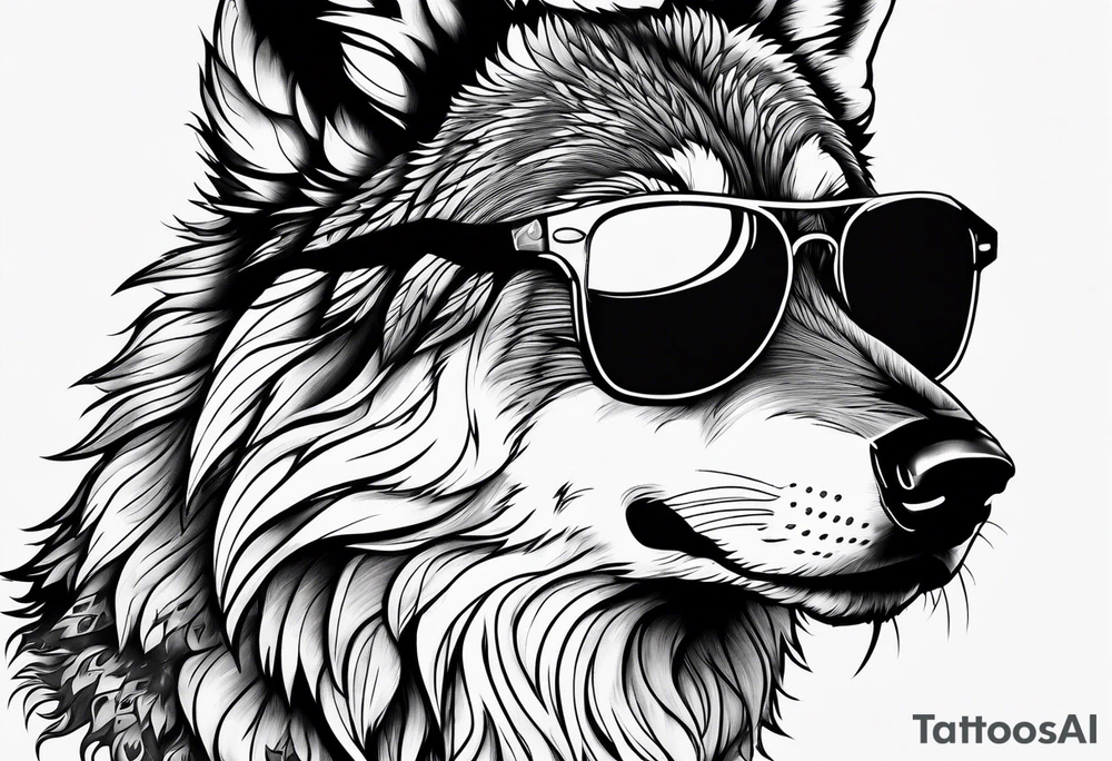 Badass Wolf wearing Sunglasses tattoo idea