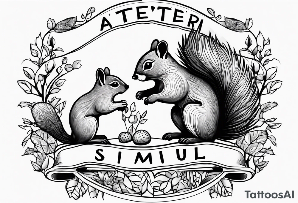 Draw a squirrel and an hedgehog accompanied by the writing simul in aeternum tattoo idea